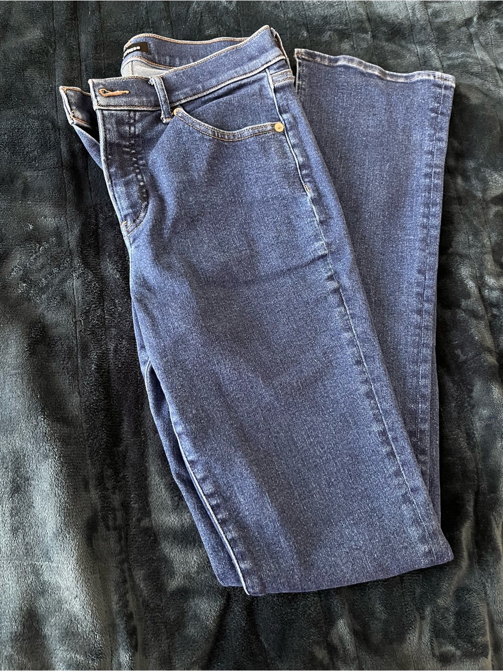 Express Skyscraper Mid Rise Women's Jeans in Dark Blue Denim